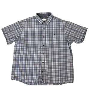 Red Head Plaid Shirt Men's 2X | Blue White Button-Up Short Sleeve Pocket Casual